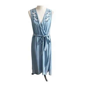 Knox Rose Women’s Surplice Chambray Maxi Dress Wrap Size XL Lyocell Cottage